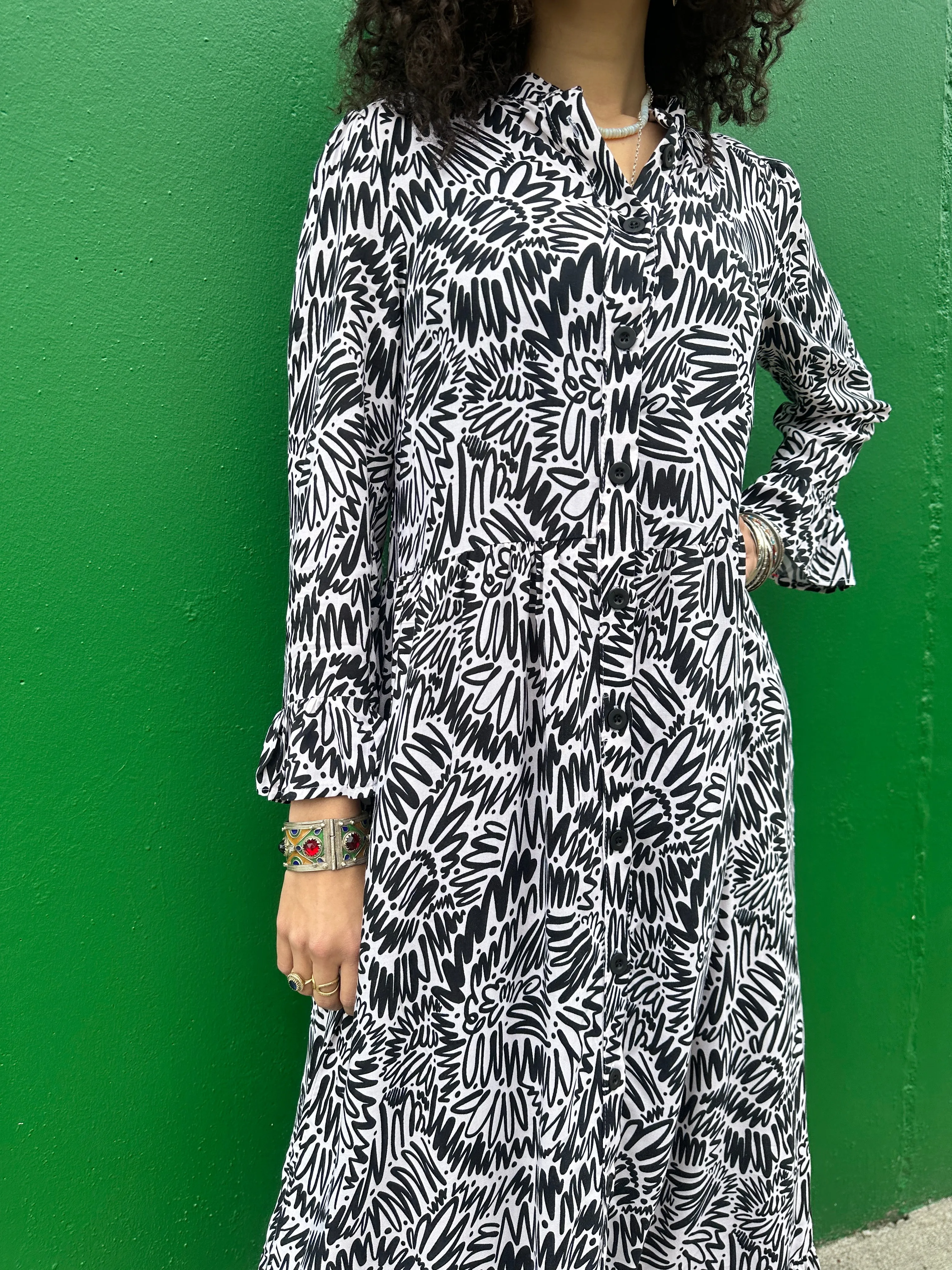 Olive Dress Zig Zag