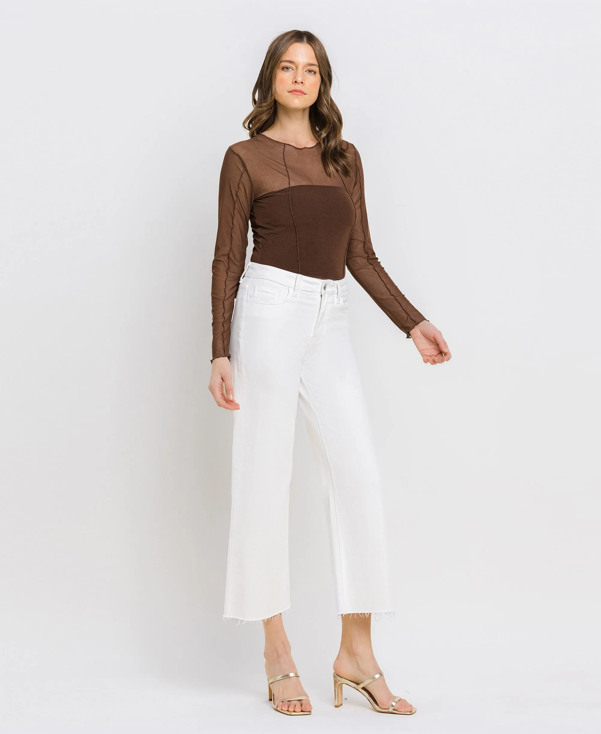 Optic White - High Rise Crop Wide Leg Jeans