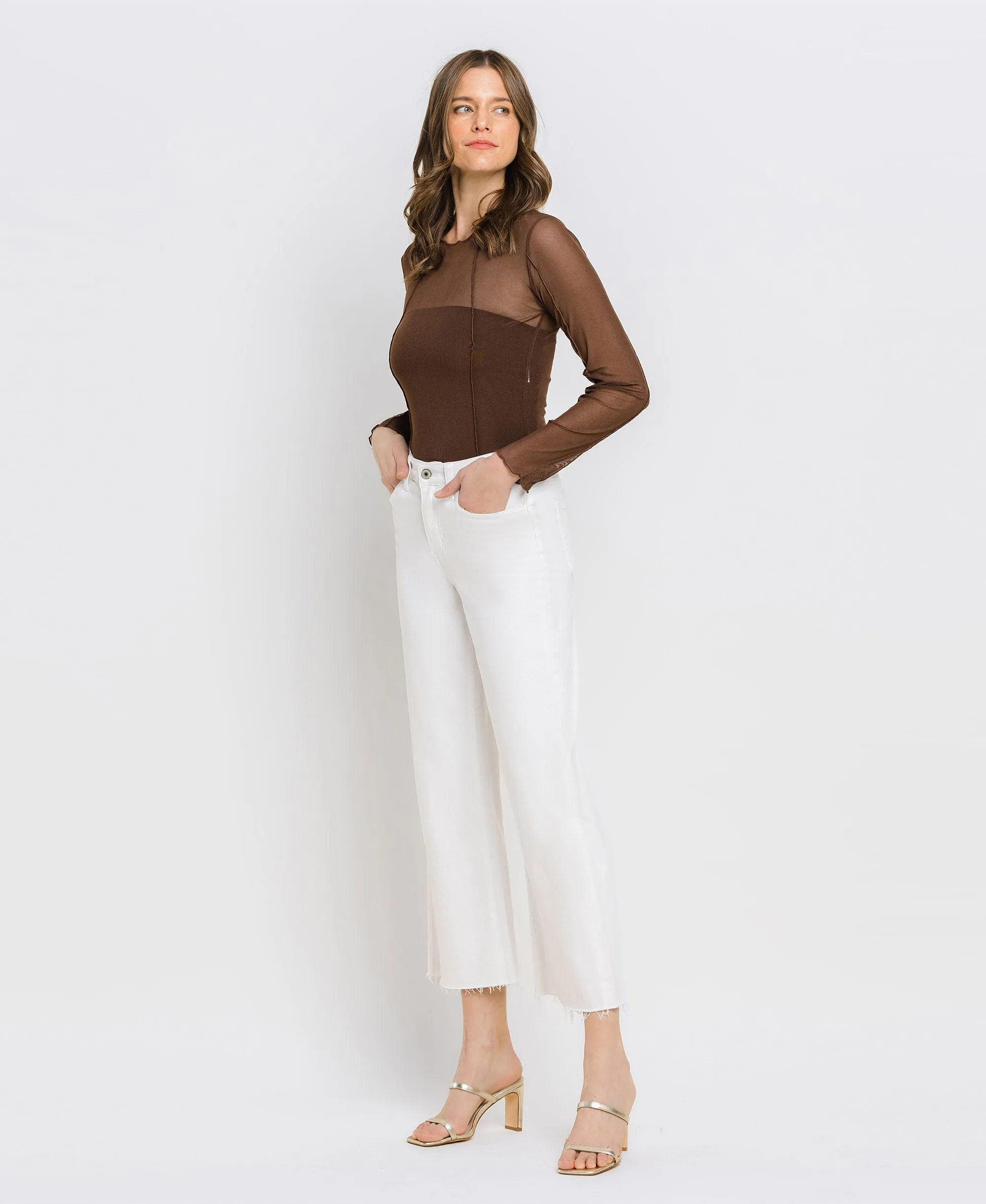 Optic White - High Rise Crop Wide Leg Jeans