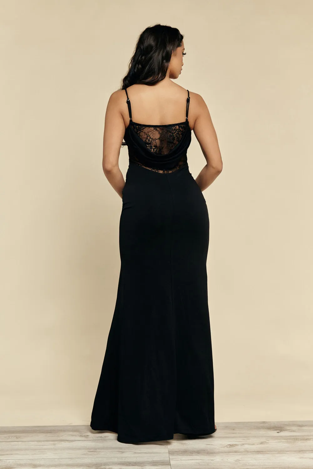 Paola Black High Slit and Lace Gown