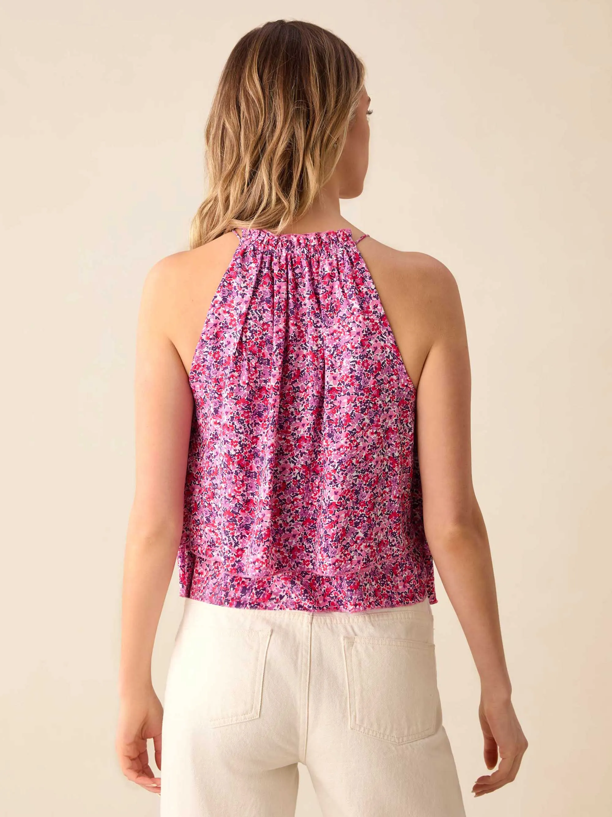 Pink Ditsy Print Halterneck Top