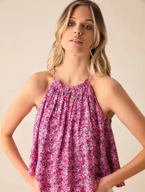 Pink Ditsy Print Halterneck Top