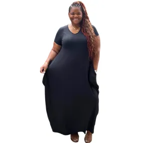 Plus Size Black Harem Maxi Dress With Pockets