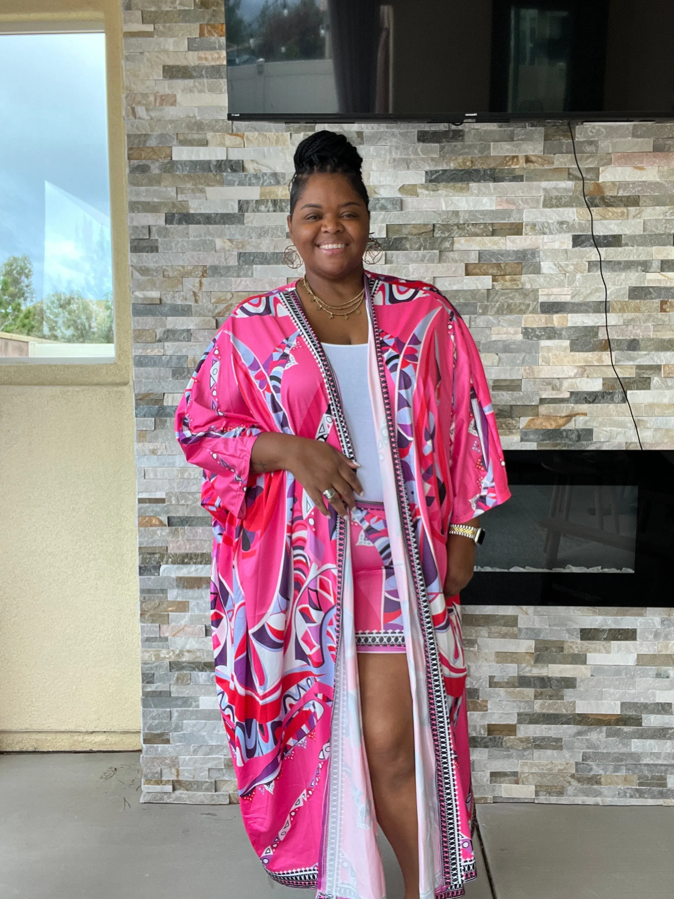 Plus Size Women's Summer Madness Kimono Set