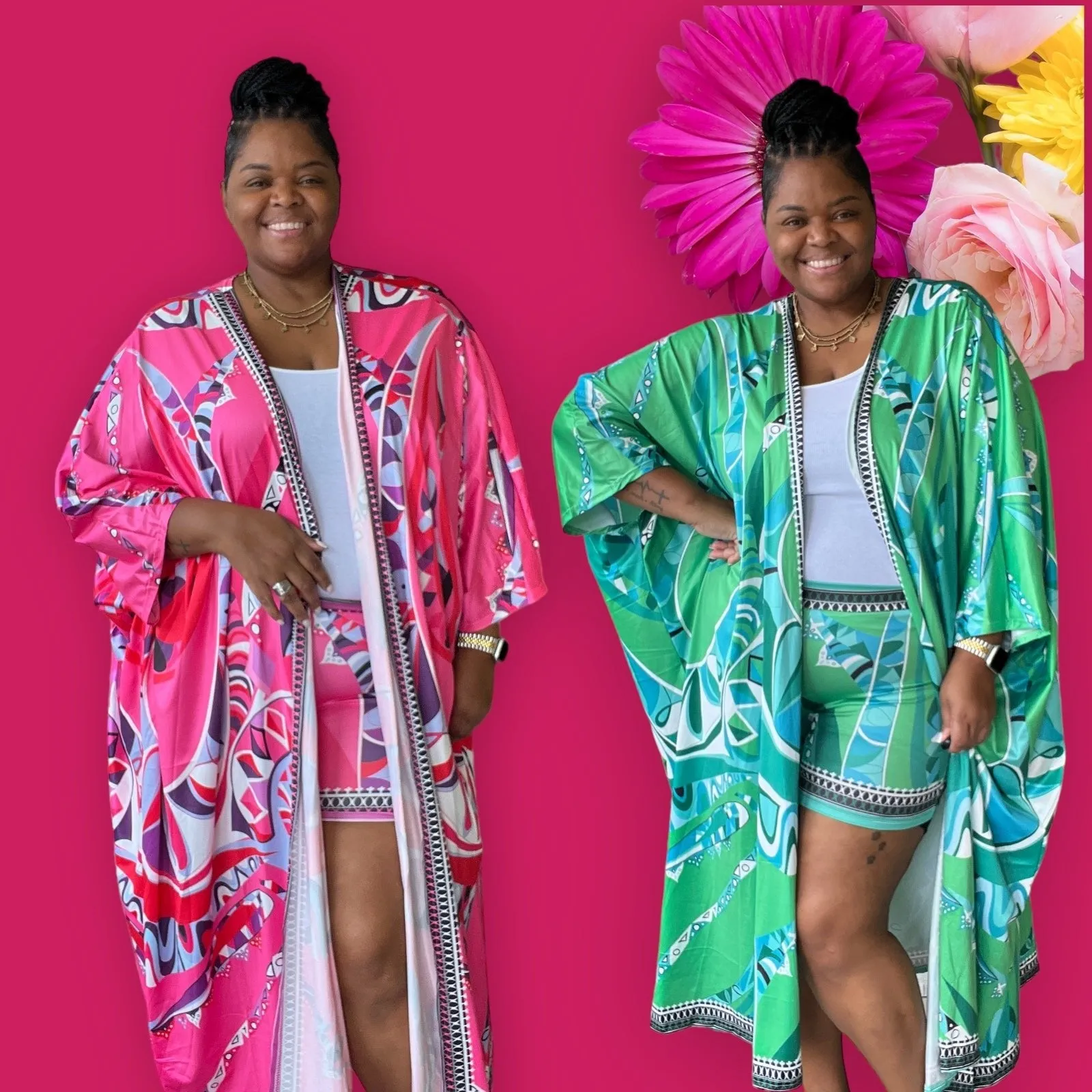 Plus Size Women's Summer Madness Kimono Set