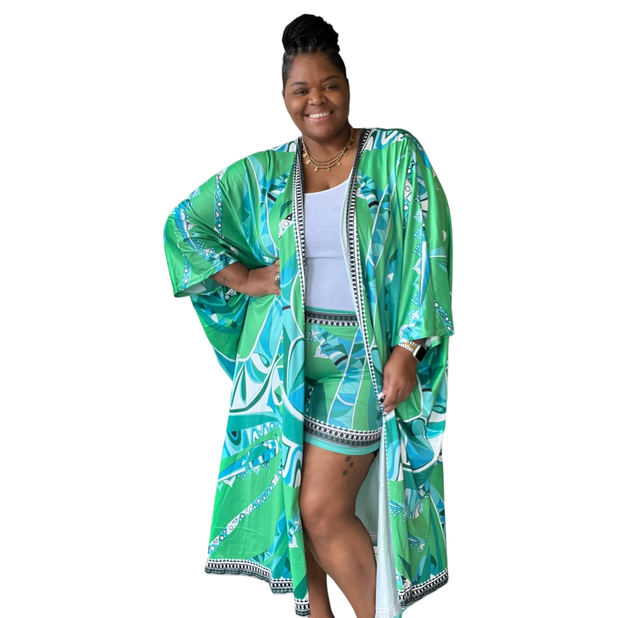 Plus Size Women's Summer Madness Kimono Set