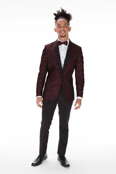 "Aries" Burgundy Paisley Shawl Tuxedo Jacket (Separates)