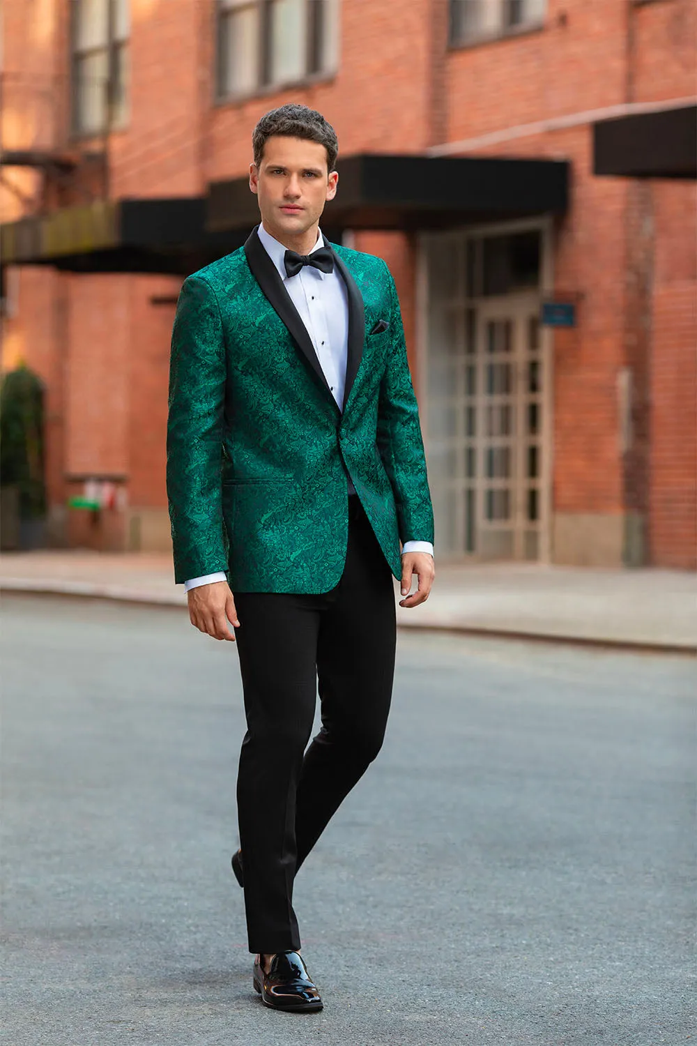 "Aries" Forest Green Paisley Shawl Tuxedo Jacket (Separates)