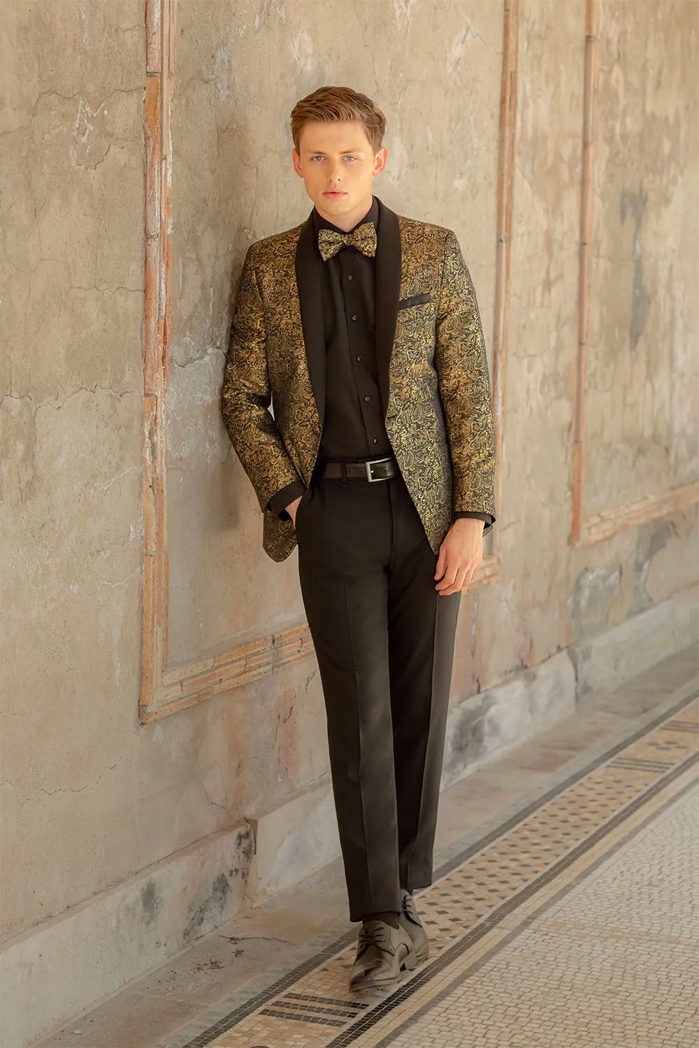 "Aries" Gold & Black Paisley Shawl Tuxedo Jacket (Separates)