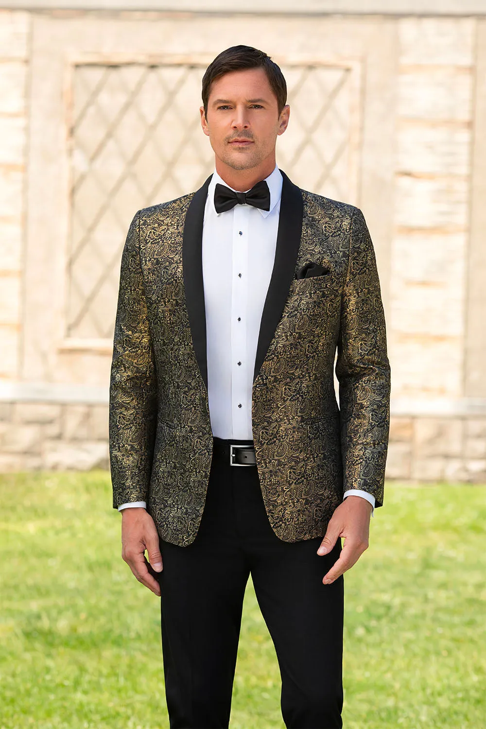 "Aries" Gold & Black Paisley Shawl Tuxedo Jacket (Separates)