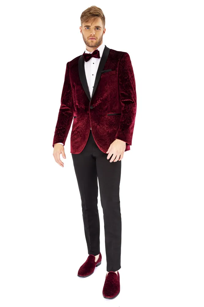 "Equinox" Burgundy Embossed Velvet Tuxedo Jacket (Separates)