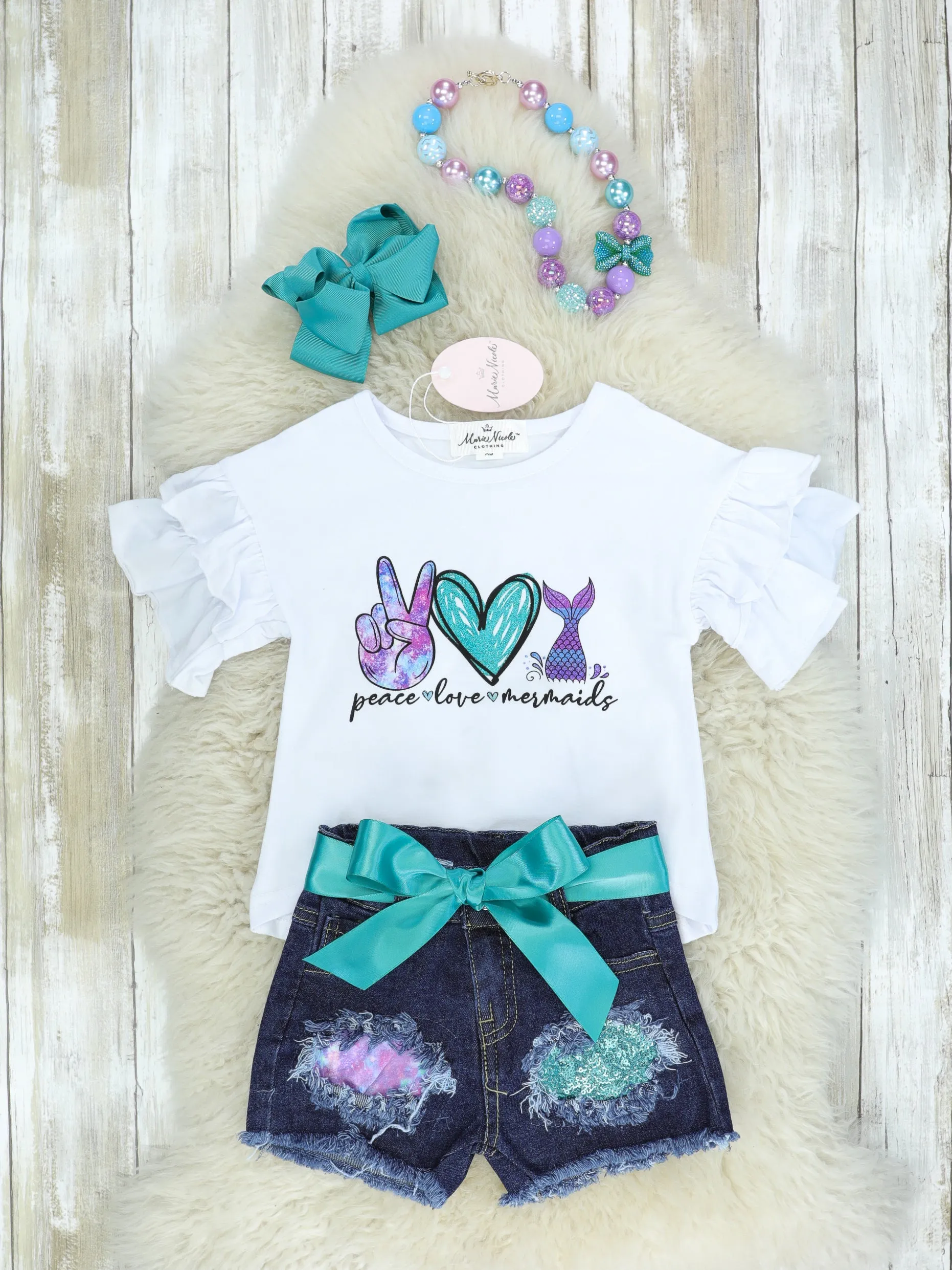 "Peace, Love, Mermaids" Distressed Denim Outfit