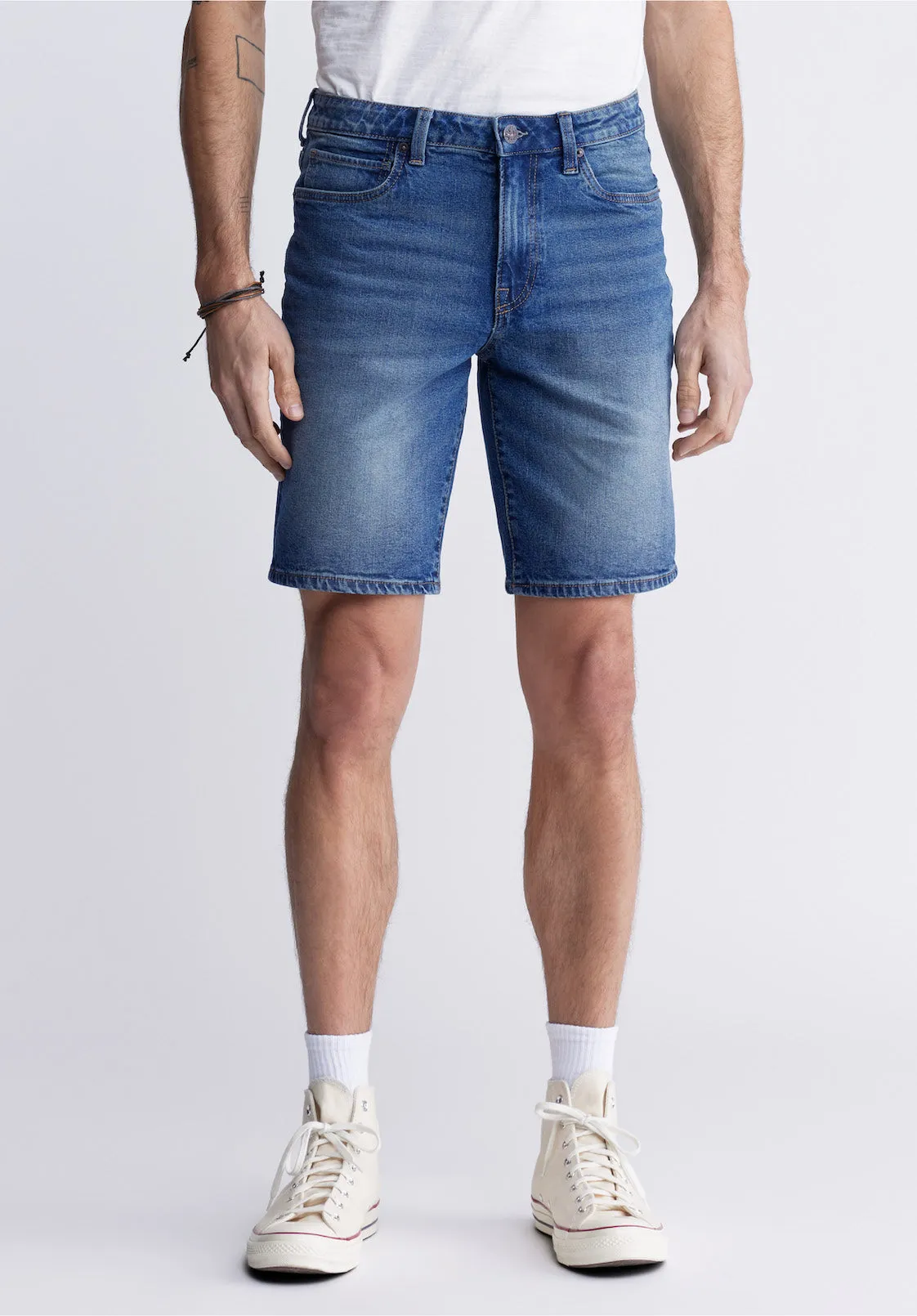 Relaxed Straight Dean Men's Denim Shorts, Contrast Whiskered - BM22953