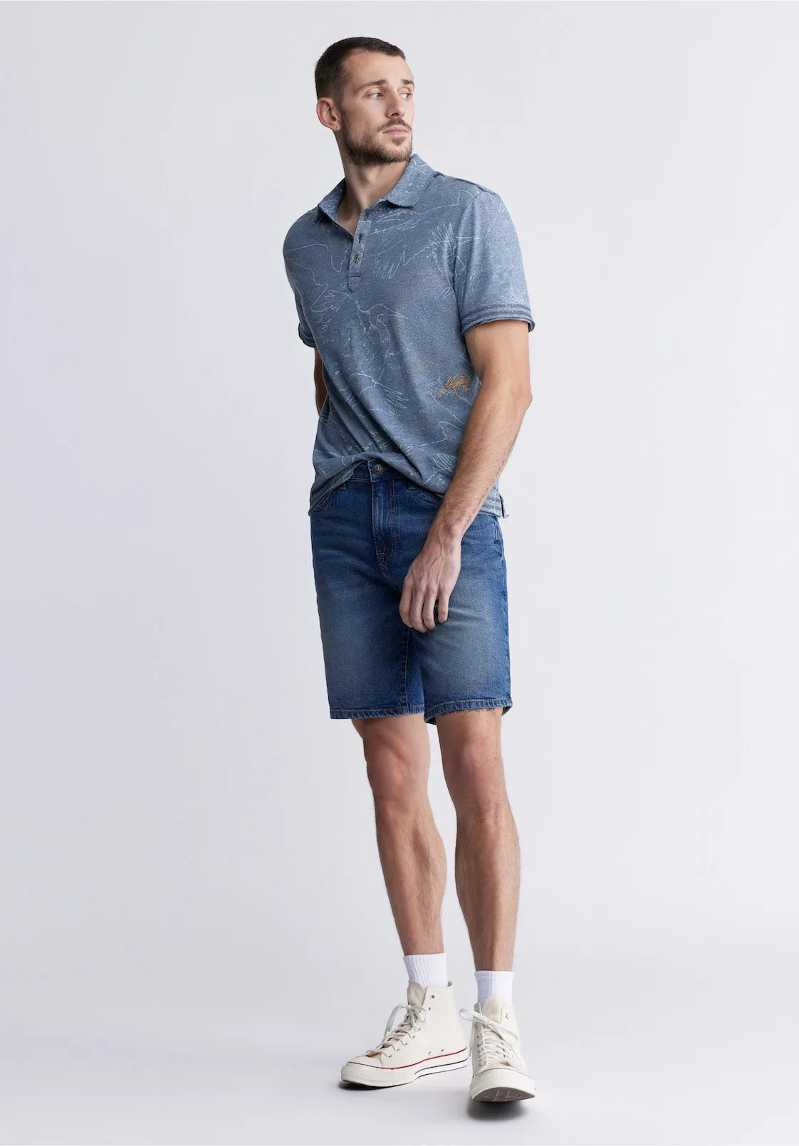 Relaxed Straight Dean Men's Denim Shorts, Contrast Whiskered - BM22953