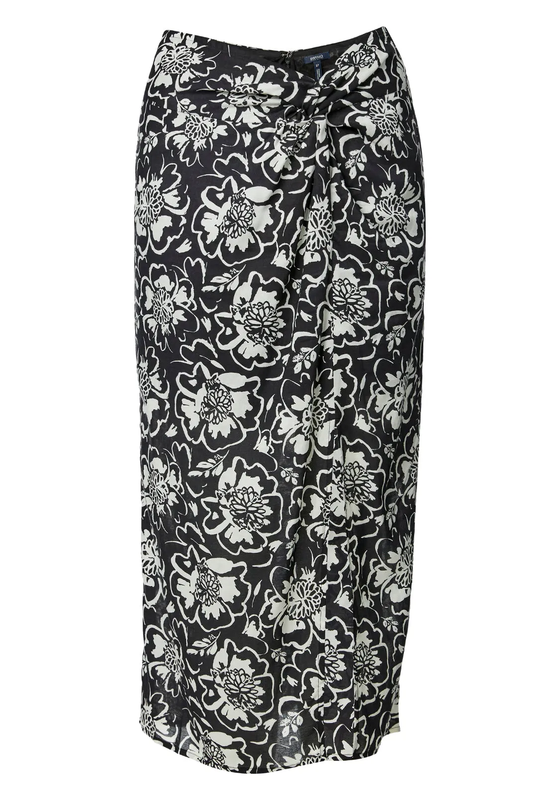 Salome Black and Cream Flower Print Twist-Front Skirt - WS0002S