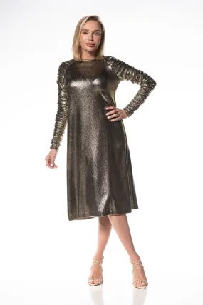 Shine Elegant Dress With Belt / Gold