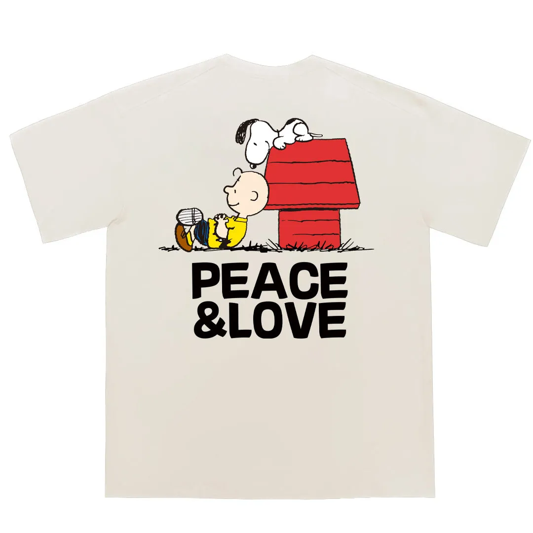 “Snoopy，PEACE&LOVE” Drop-Shoulder Oversized Tee - 2036