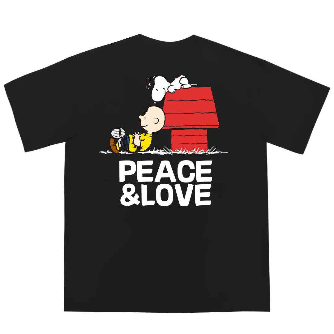 “Snoopy，PEACE&LOVE” Drop-Shoulder Oversized Tee - 2036