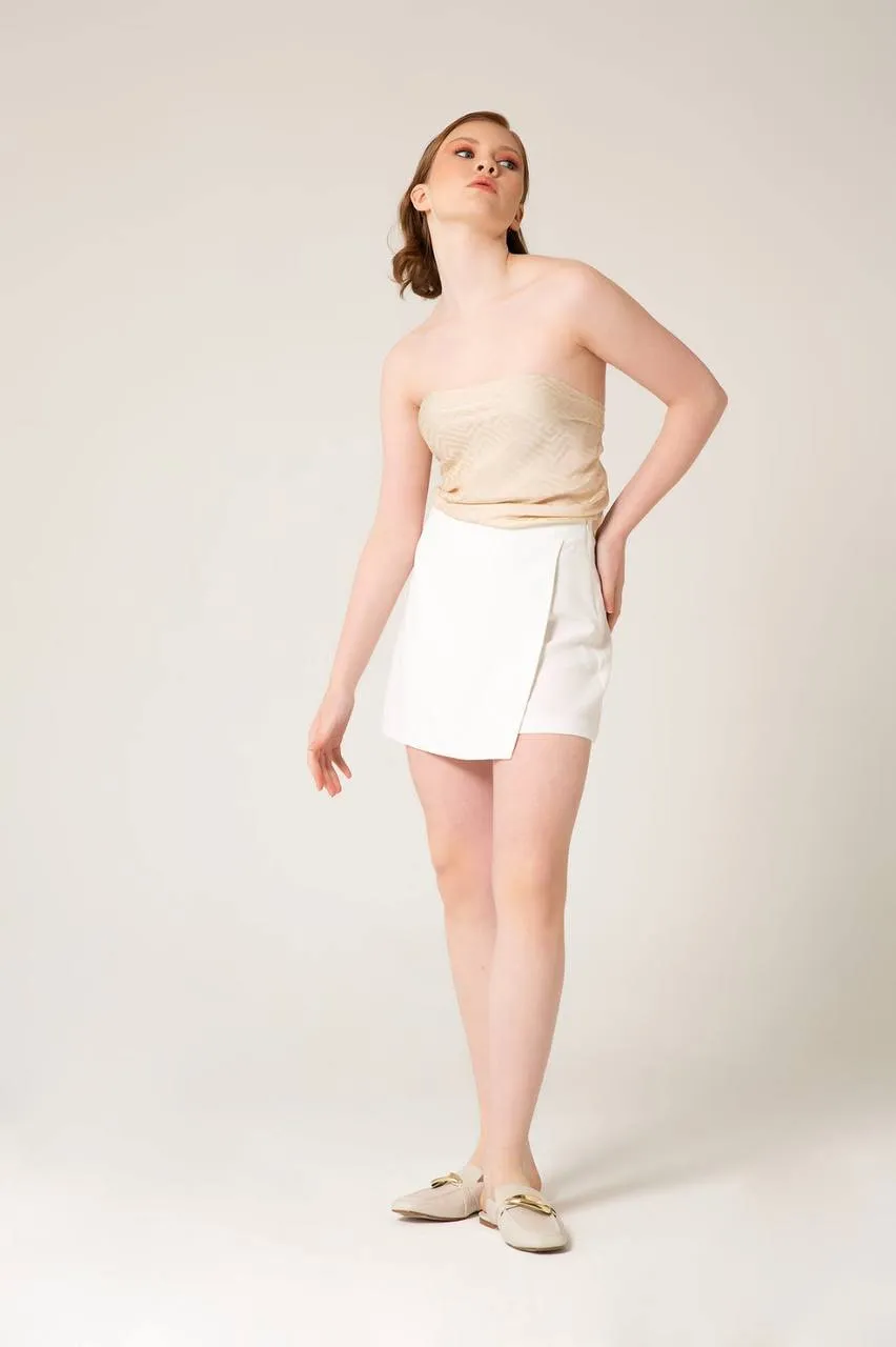 Stella Asymmetric Wrap Skort - White