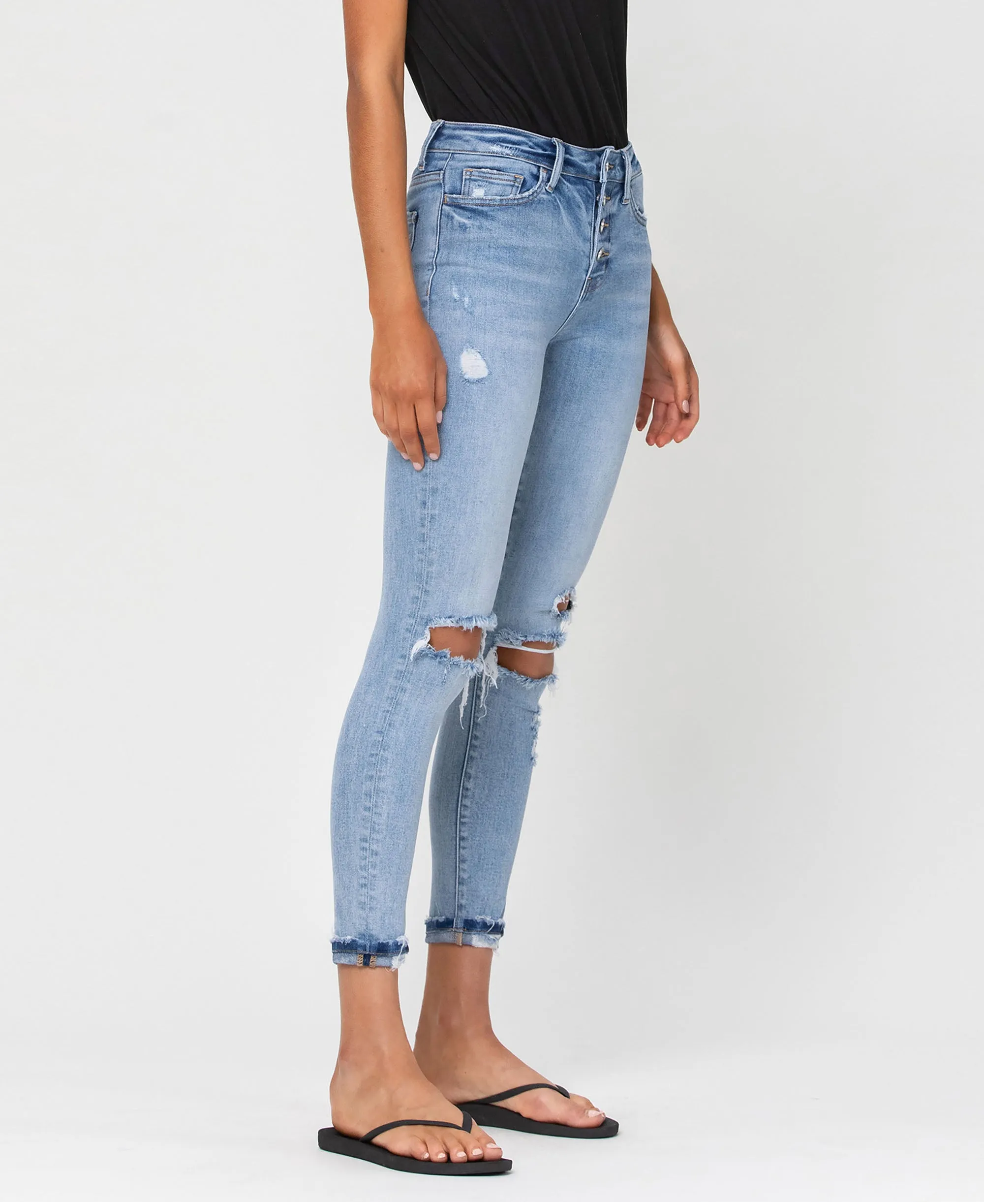 Sunney - High Rise Button Up Cuffed Skinny Jeans