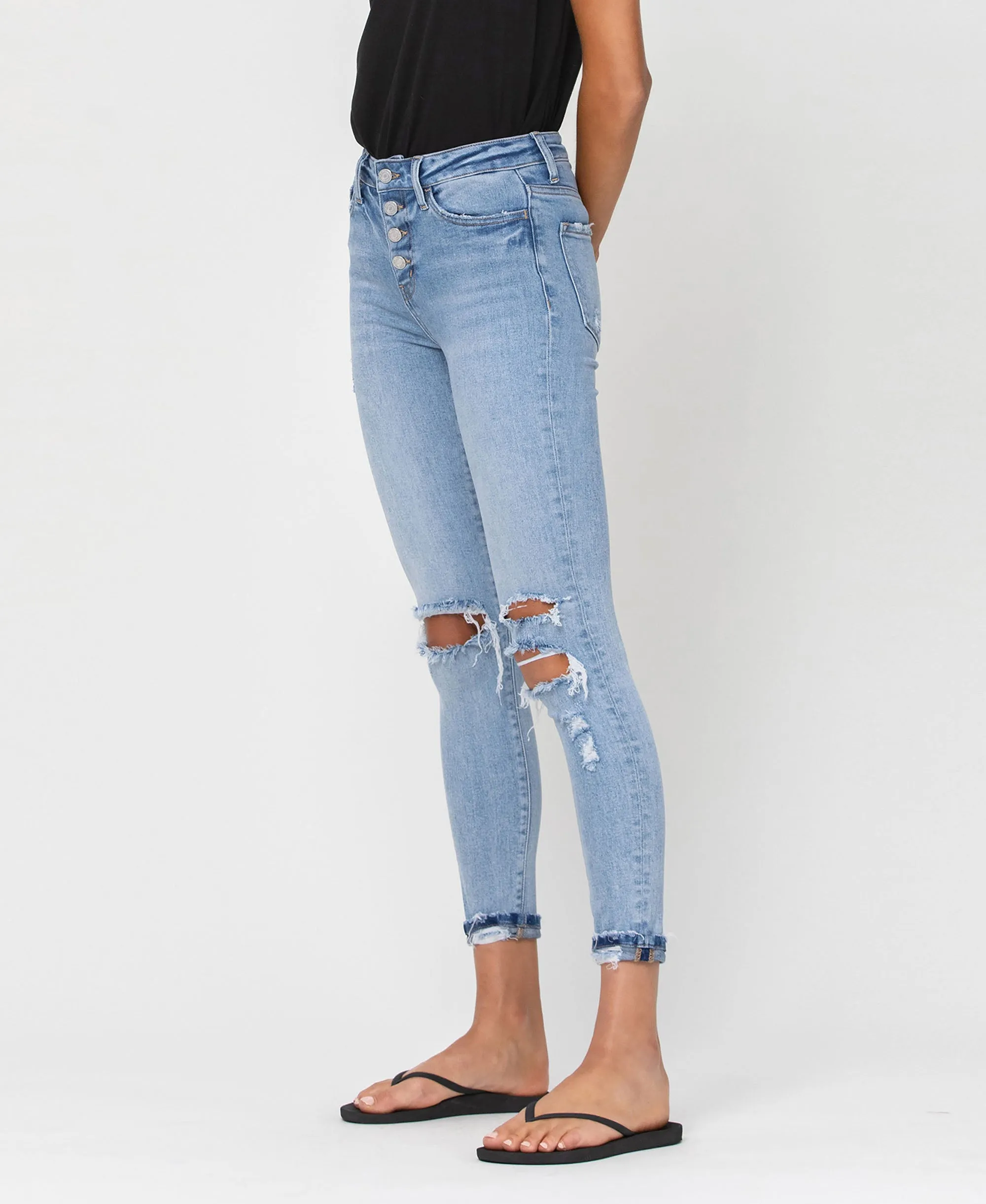 Sunney - High Rise Button Up Cuffed Skinny Jeans