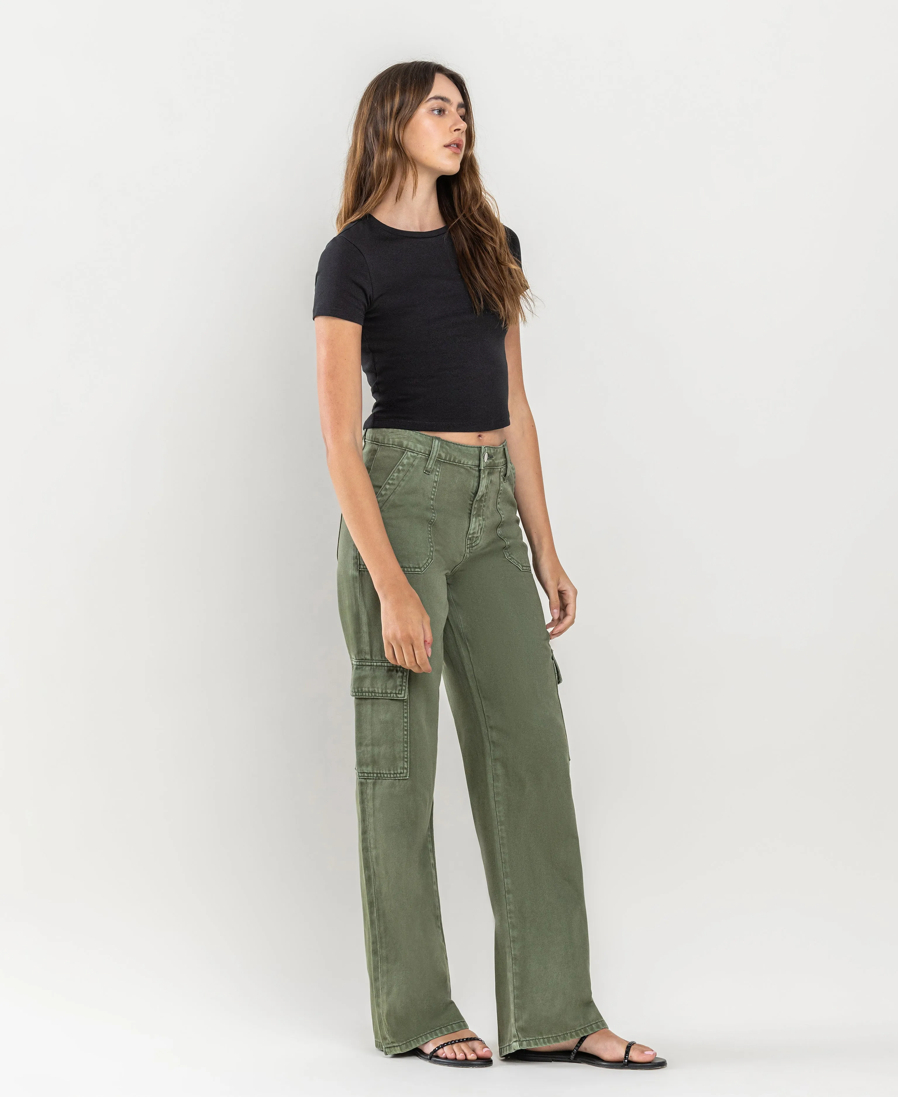 Thyme - High Rise Utility Cargo Wide Leg Jeans