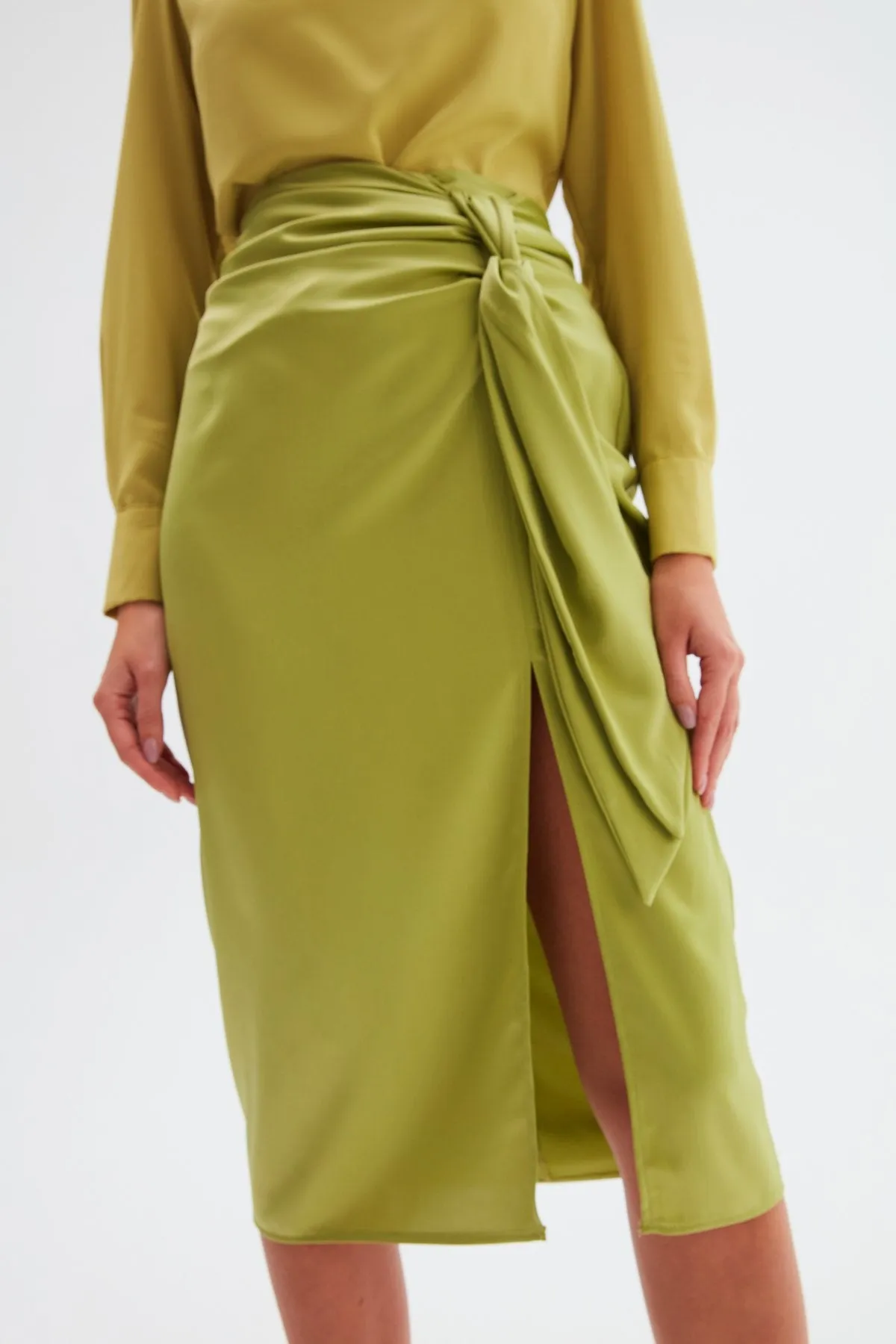 Tied Satin Skirt - Olive