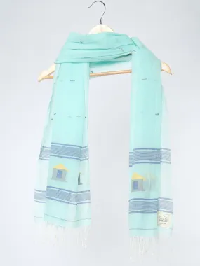 Turquoise Blue Muslin Cotton Jamdani Stole