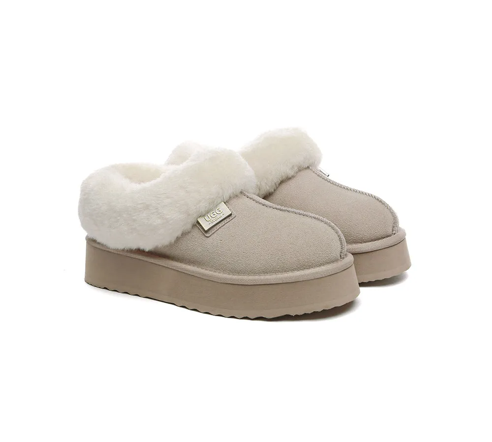 UGG Slippers Women Sheepskin Wool Collar Ankle Platform Ankle Booties Gabri