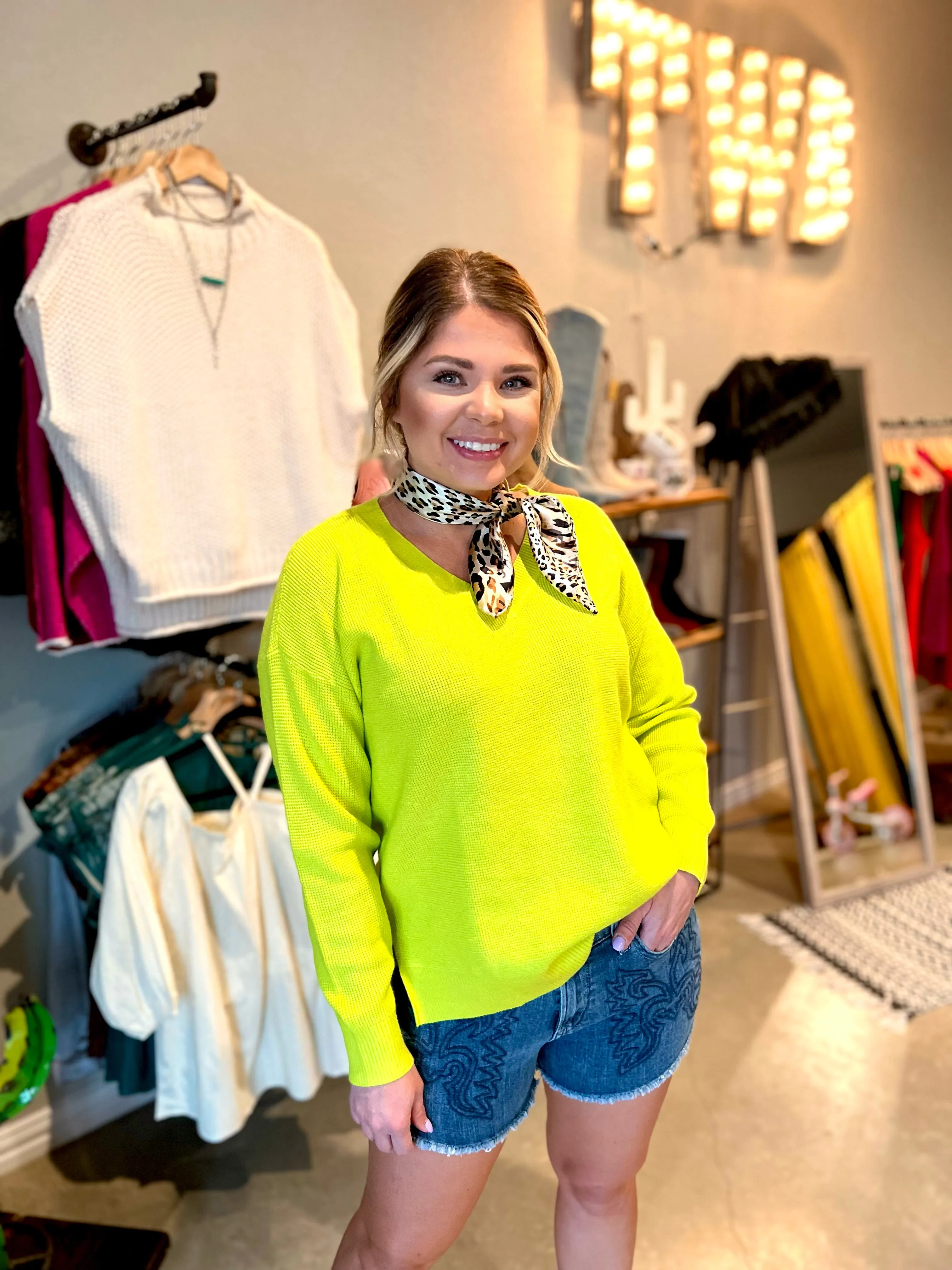 V-Neck Sweater in Lime Green