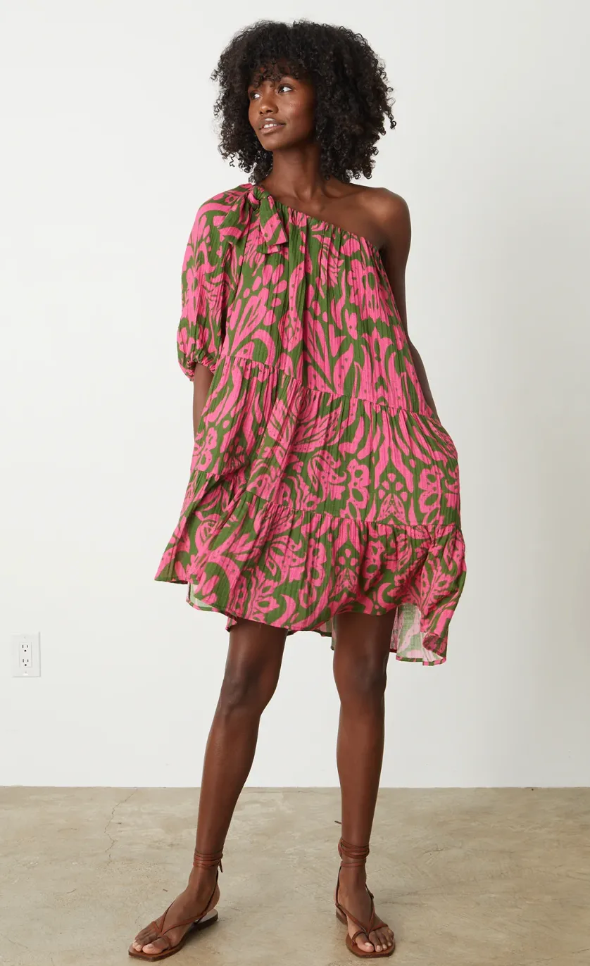 Velvet by Graham & Spencer Gretchen Floral Printed Cotton Off the Shoulder Dress with Pockets