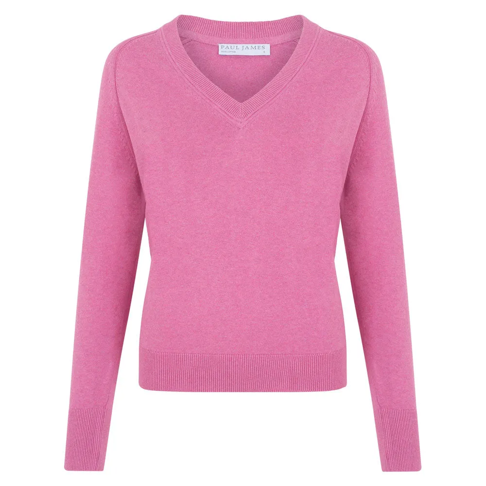 Womens Lightweight Cotton Deep V Neck Jumper