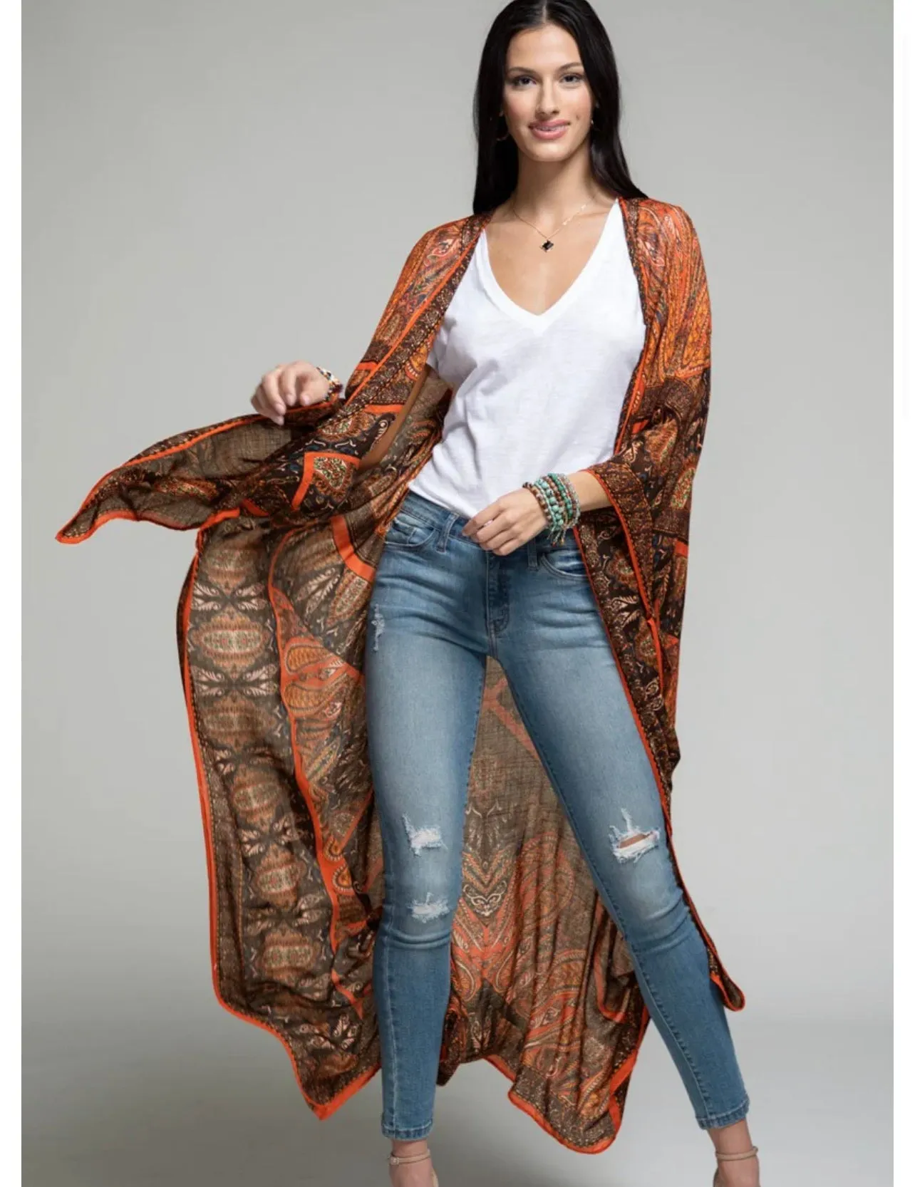 Women’s Paisley Print Side Slit Kimono