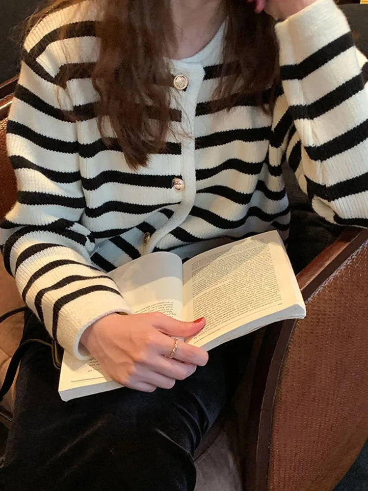 Women's Striped Knit Cardigan Sweater