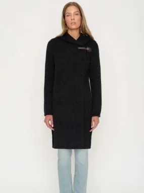 Wool Coat With Hood & Buckle Black