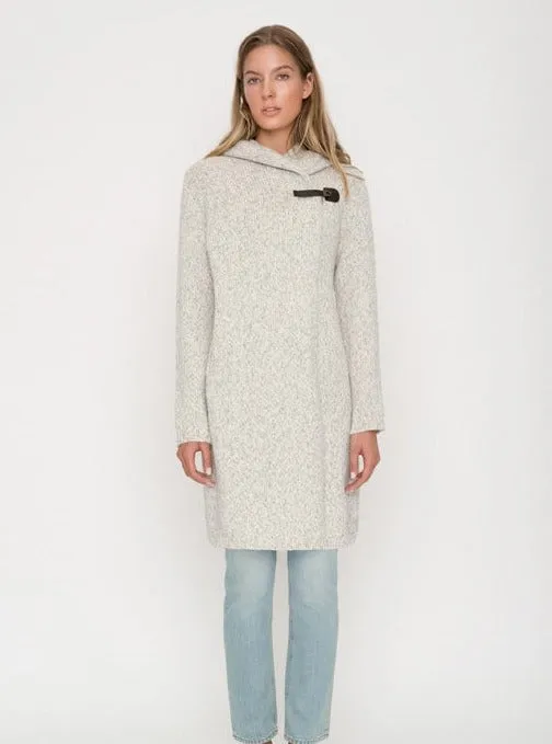 Wool Coat With Hood & Buckle Light Grey